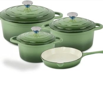 Premium 7-Piece Green Enamel Cast Iron Cookware Set