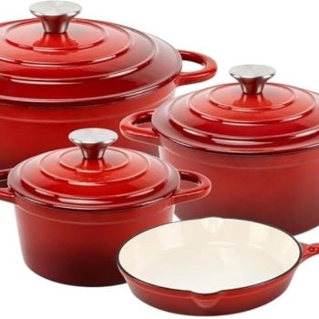 Premium 7-Piece Red Enamel Cast Iron Cookware Set – Nonstick & Multi-Stove Compatible