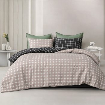 3-Piece Reversible Double Duvet Cover Set – Bold Stylised Check Design, Soft & Stylish