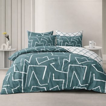 3-Piece Reversible Double Duvet Cover Set – Geometric and Check Design, Soft & Stylish