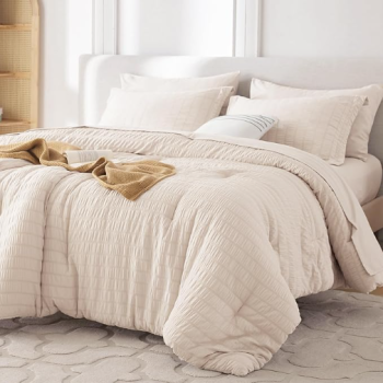 7-Piece Seersucker Comforter Set – Double Bed (Beige)